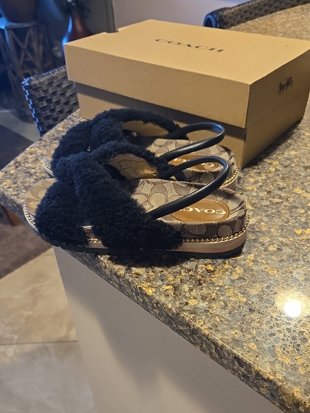 Coach Monogram Signature Sherpa Sandals Size 6